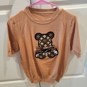 Brown Monogram Pattern Bear Graphic Knit Top